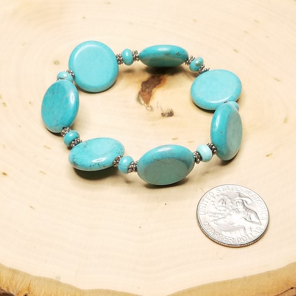 Southwest Blue Faux Turquoise Disc Bead Bracelet - Picture 5 of 5